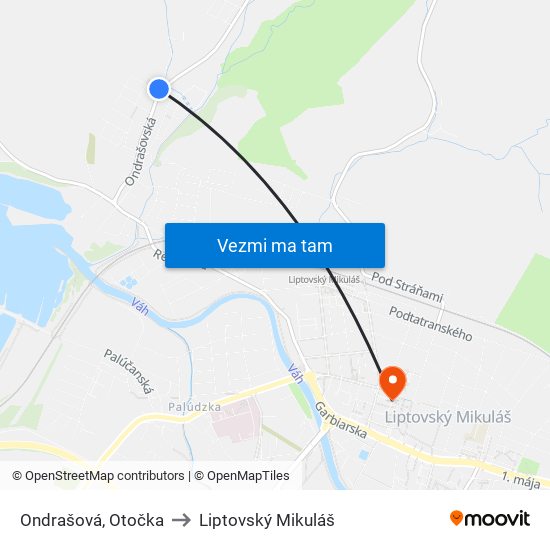 Ondrašová, Otočka to Liptovský Mikuláš map