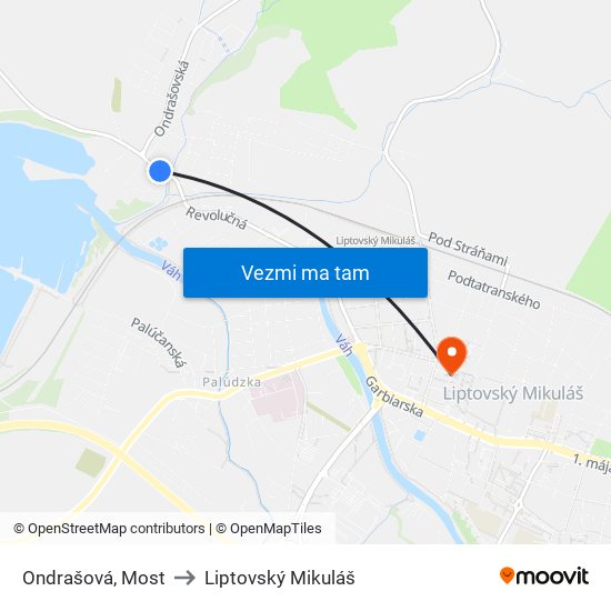 Ondrašová, Most to Liptovský Mikuláš map