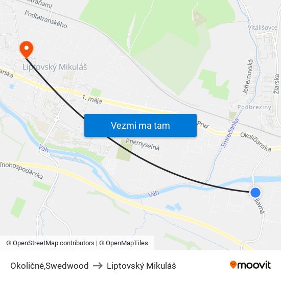 Okoličné,Swedwood to Liptovský Mikuláš map