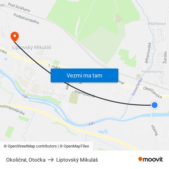 Okoličné, Otočka to Liptovský Mikuláš map