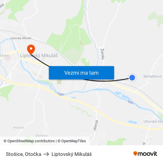 Stošice, Otočka to Liptovský Mikuláš map