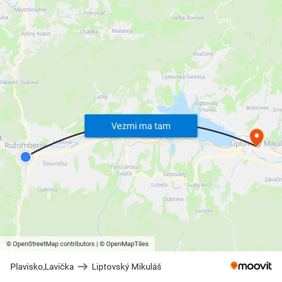 Plavisko,Lavička to Liptovský Mikuláš map