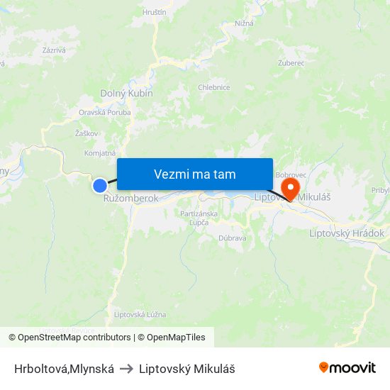 Hrboltová,Mlynská to Liptovský Mikuláš map