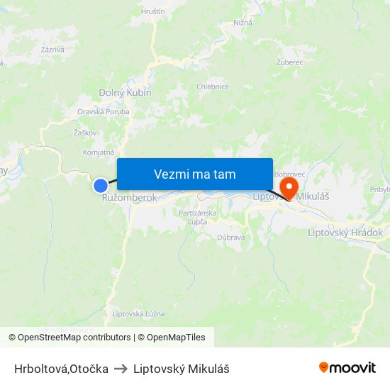 Hrboltová,Otočka to Liptovský Mikuláš map