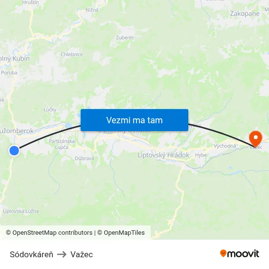 Sódovkáreň to Važec map