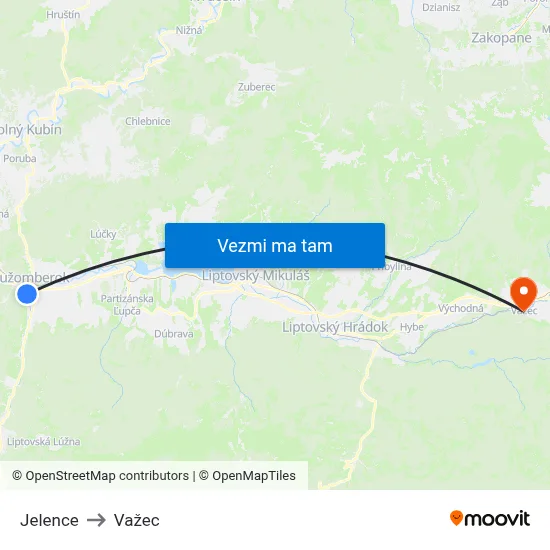 Jelence to Važec map