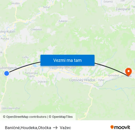 Baničné,Houdeka,Otočka to Važec map