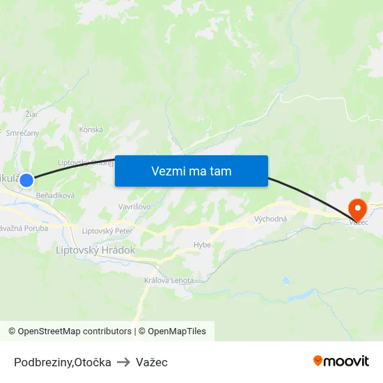 Podbreziny,Otočka to Važec map