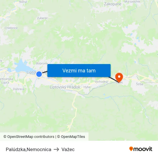 Palúdzka,Nemocnica to Važec map