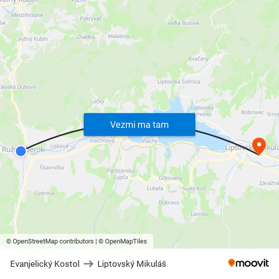 Evanjelický Kostol to Liptovský Mikuláš map