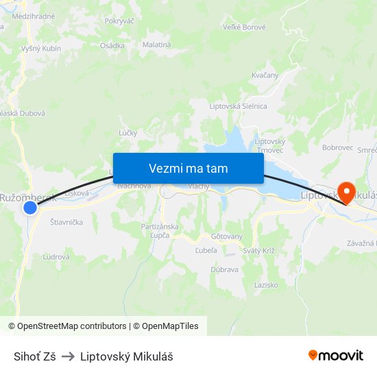 Sihoť Zš to Liptovský Mikuláš map