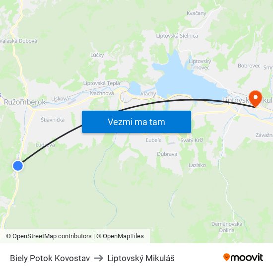 Biely Potok Kovostav to Liptovský Mikuláš map