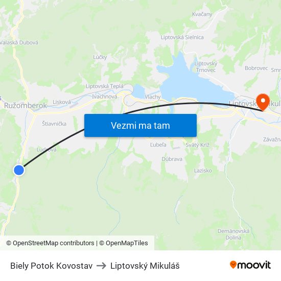 Biely Potok Kovostav to Liptovský Mikuláš map