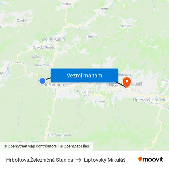 Hrboltová,Železničná Stanica to Liptovský Mikuláš map