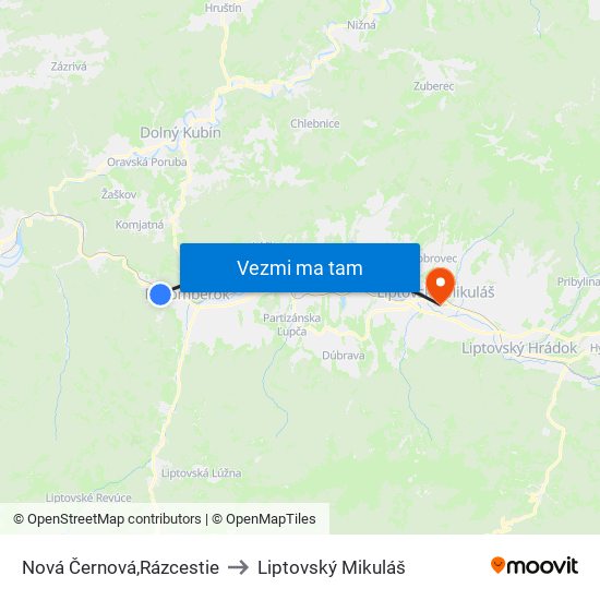 Nová Černová,Rázcestie to Liptovský Mikuláš map