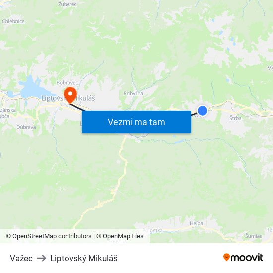 Važec to Liptovský Mikuláš map