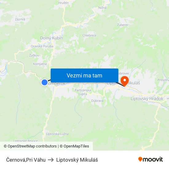 Černová,Pri Váhu to Liptovský Mikuláš map