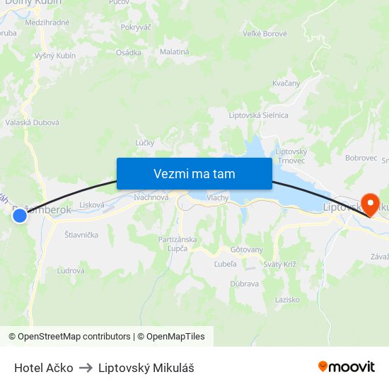 Hotel Ačko to Liptovský Mikuláš map