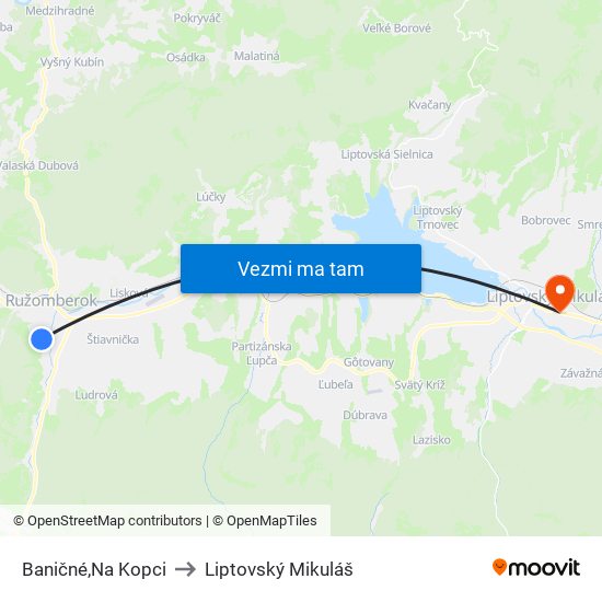 Baničné,Na Kopci to Liptovský Mikuláš map