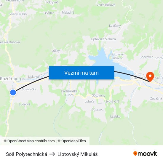 Soš Polytechnická to Liptovský Mikuláš map