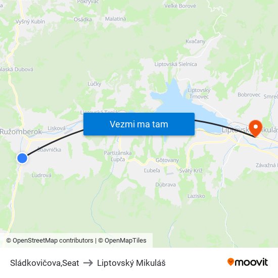 Sládkovičova,Seat to Liptovský Mikuláš map