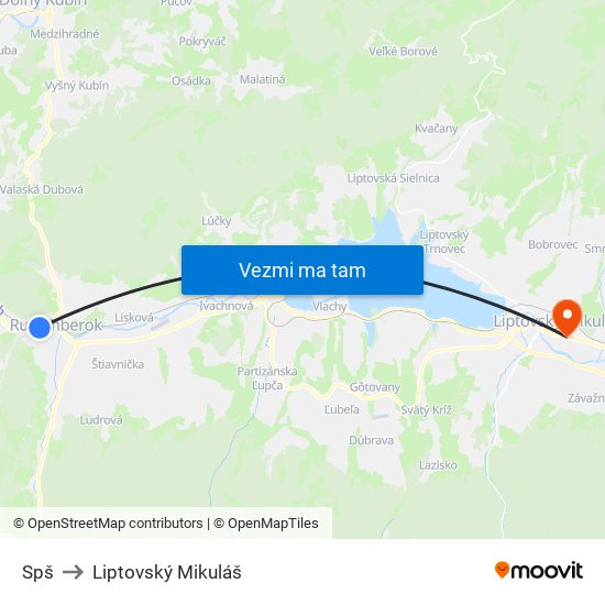 Spš to Liptovský Mikuláš map