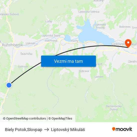 Biely Potok,Slovpap to Liptovský Mikuláš map