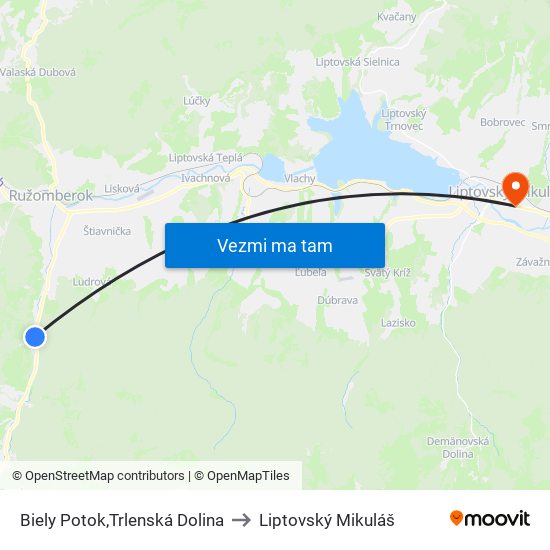 Biely Potok,Trlenská Dolina to Liptovský Mikuláš map