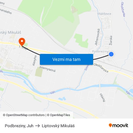 Podbreziny, Juh to Liptovský Mikuláš map