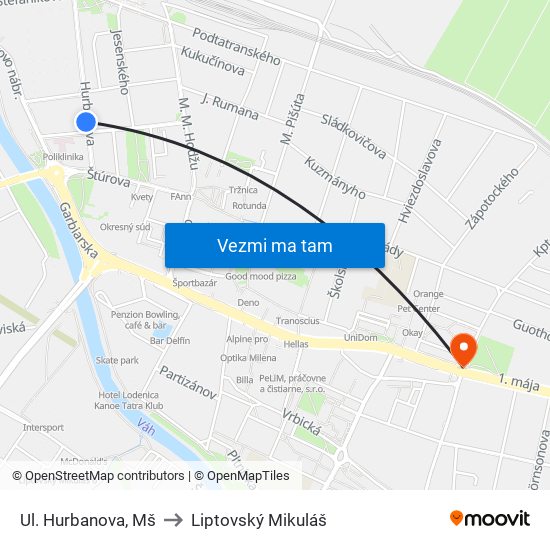 Ul. Hurbanova, Mš to Liptovský Mikuláš map