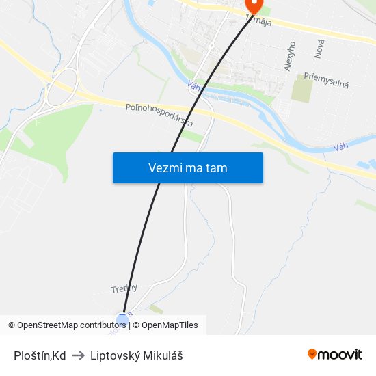 Ploštín,Kd to Liptovský Mikuláš map