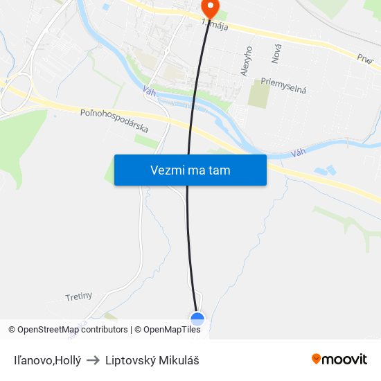 Iľanovo,Hollý to Liptovský Mikuláš map