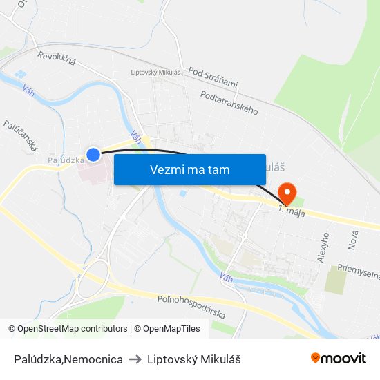 Palúdzka,Nemocnica to Liptovský Mikuláš map