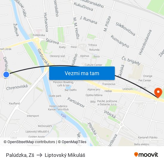 Palúdzka, Zš to Liptovský Mikuláš map