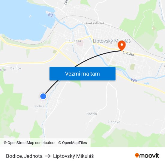 Bodice, Jednota to Liptovský Mikuláš map