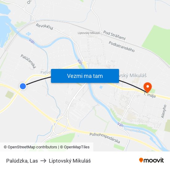 Palúdzka, Las to Liptovský Mikuláš map