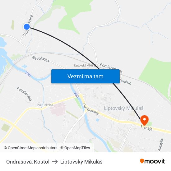 Ondrašová, Kostol to Liptovský Mikuláš map