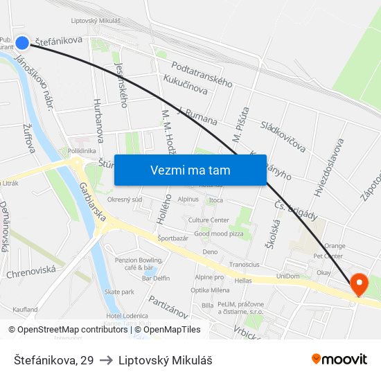 Štefánikova, 29 to Liptovský Mikuláš map