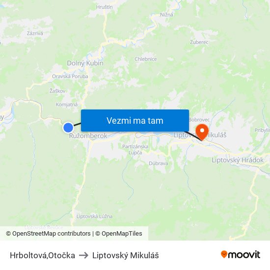 Hrboltová,Otočka to Liptovský Mikuláš map