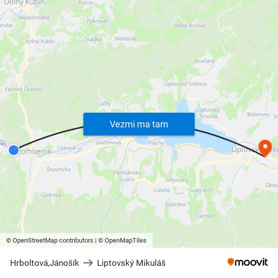 Hrboltová,Jánošík to Liptovský Mikuláš map