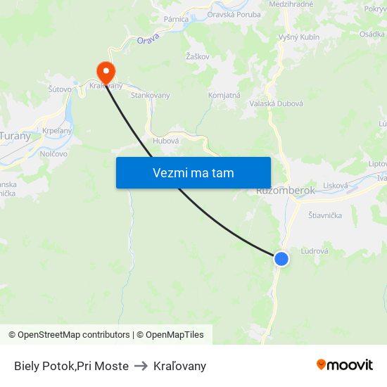 Biely Potok,Pri Moste to Kraľovany map