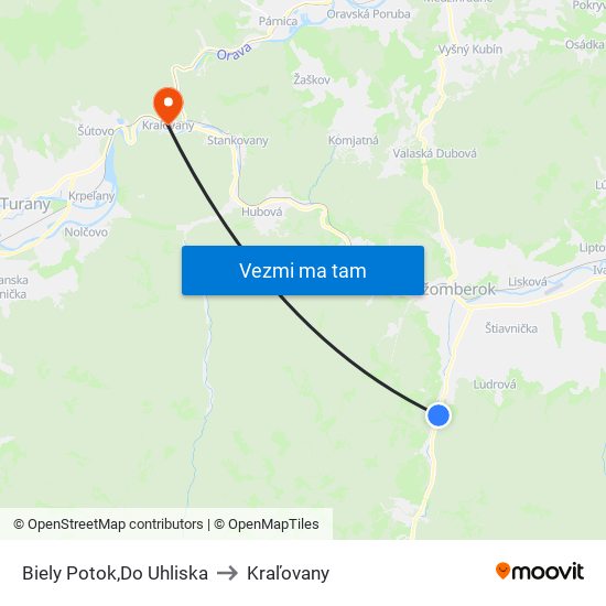 Biely Potok,Do Uhliska to Kraľovany map