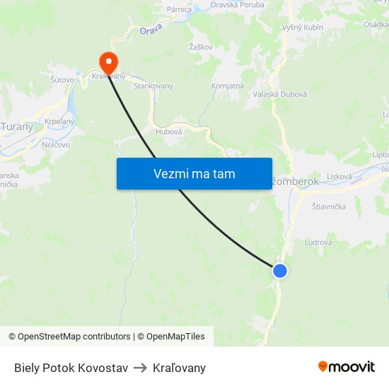 Biely Potok Kovostav to Kraľovany map