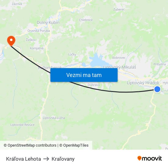 Kráľova Lehota to Kraľovany map