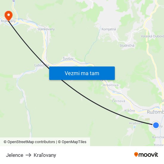 Jelence to Kraľovany map