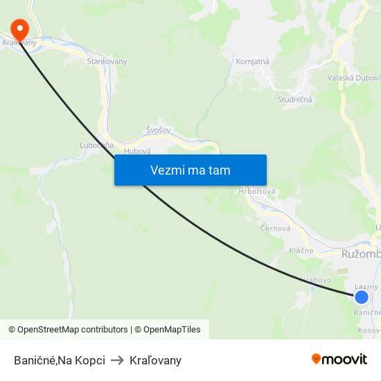 Baničné,Na Kopci to Kraľovany map