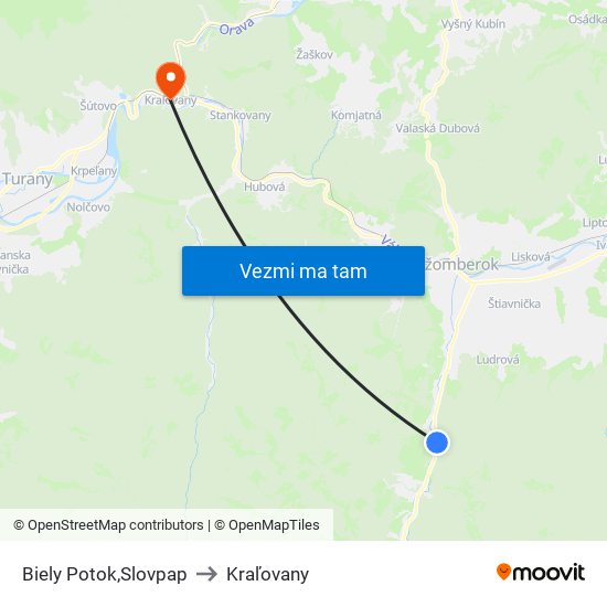 Biely Potok,Slovpap to Kraľovany map