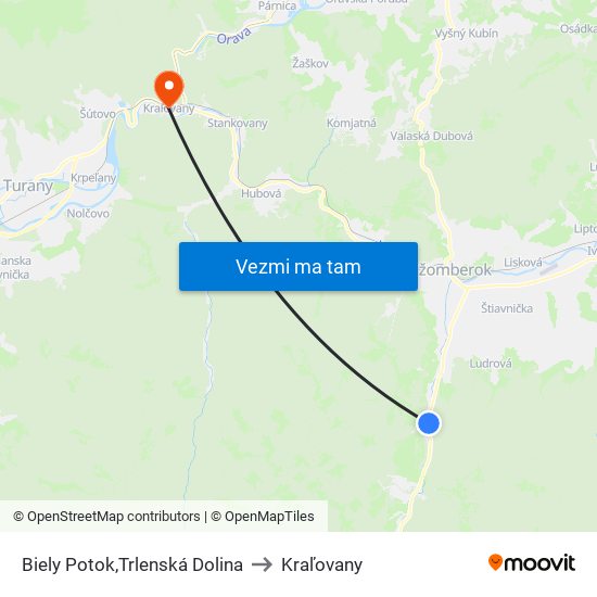 Biely Potok,Trlenská Dolina to Kraľovany map