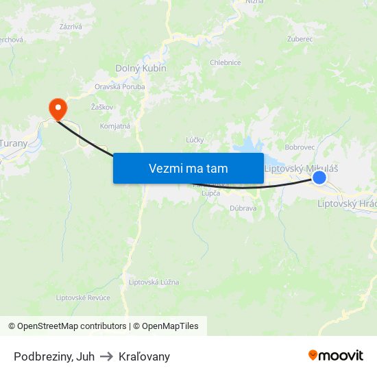 Podbreziny, Juh to Kraľovany map