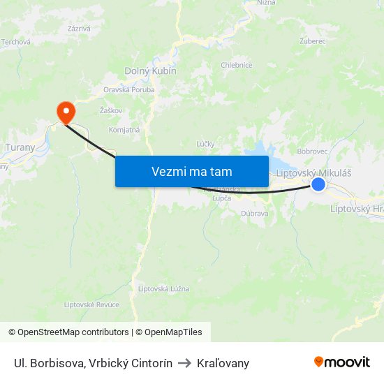 Ul. Borbisova, Vrbický Cintorín to Kraľovany map